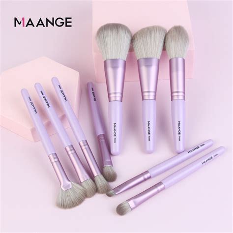 Maange 9pcs Professional Makeup Brush Set With Case Powder Blush