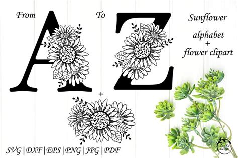 Sunflower Alphabet Svg Dxf Png Sunflowers