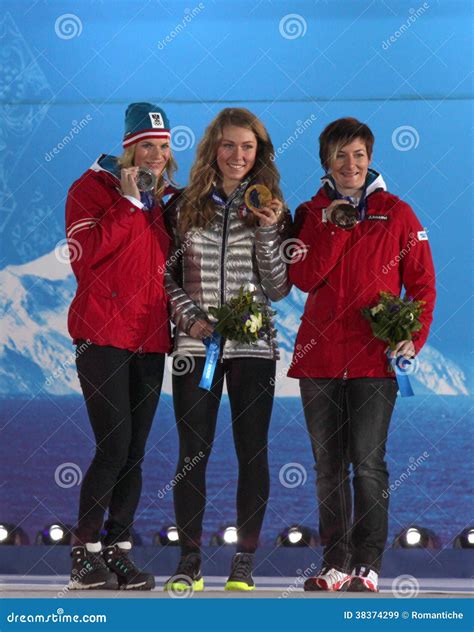 Alpine Skiing Slalom Medal Ceremony Editorial Stock Image - Image of