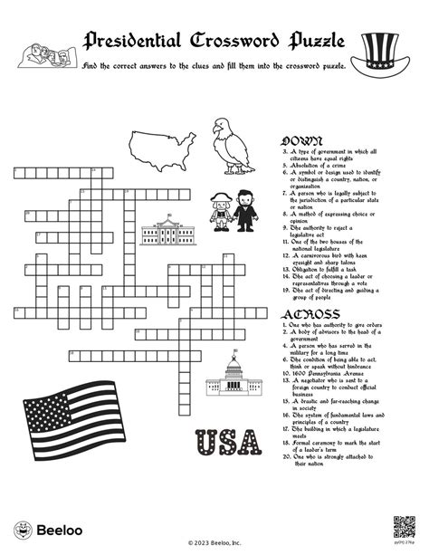 Presidents Day Themed Crossword Puzzles Beeloo Printable Crafts And