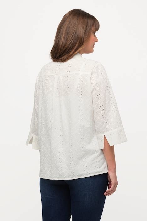 Eyelet Embroidered Cotton 3 4 Sleeve Blouse All Blouses Blouses