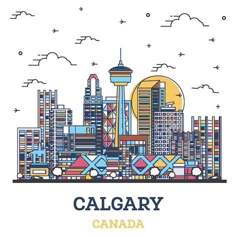 Premium Vector Outline Calgary Canada City Skyline With Colored