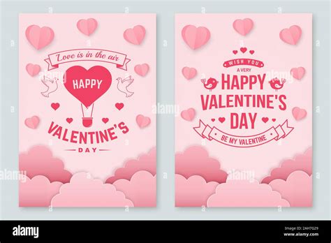 Set Of Happy Valentines Day Poster Flyer Greeting Cards Set