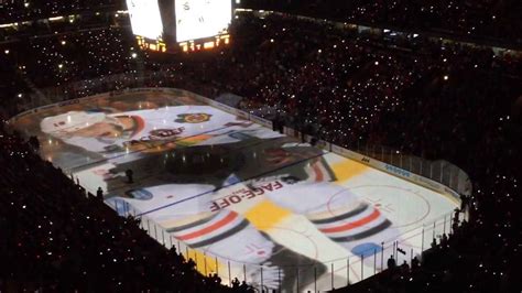 Blackhawks Banner Ceremony Light Show On Ice United Center Youtube