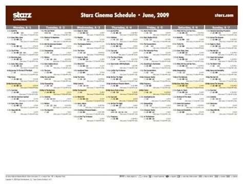 Starz Cinema - June, 2009 Schedule