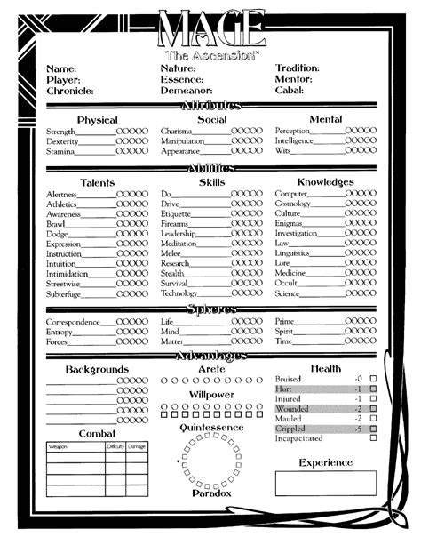 Mage the Ascension Character Sheet Download Printable PDF | Templateroller