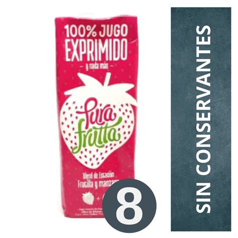 Tetrapack De Jugo 100 Exprimido De Manzana Y Frutilla Pura Frutta 8 X 1 Lt