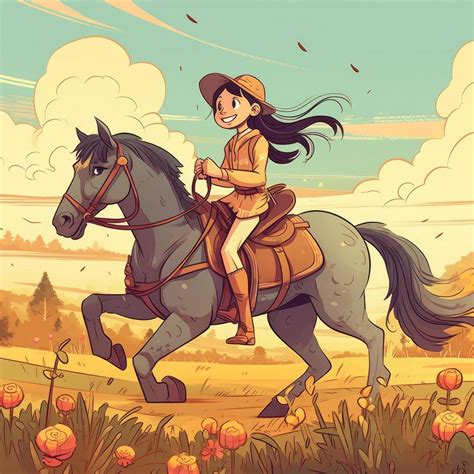 A girl riding on a horse, cartoon illustration with 22658485 Stock ...