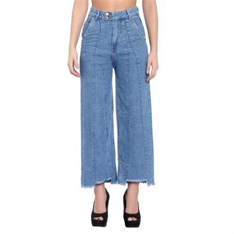 Women Wide Leg Jeans Button High Rise At Rs 370piece In New Delhi Id 27371057491