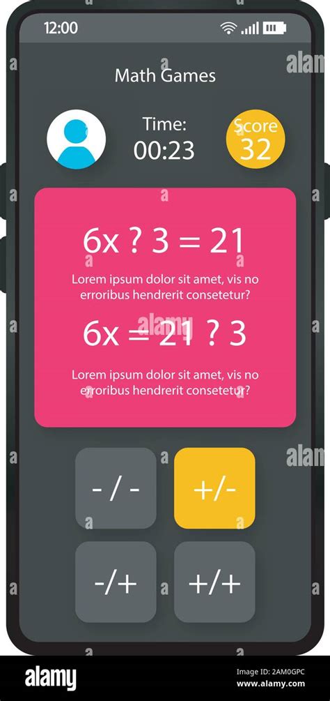 Math Games Smartphone Interface Vector Template Mobile Educational App