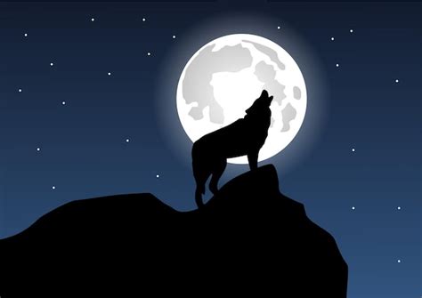 Premium Vector | Wolf and moon