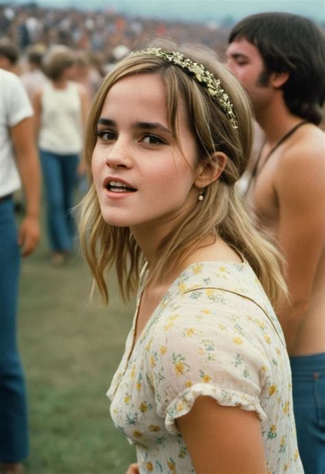 Vintage Candid Photo From 1969 Of A Hippy Girl Emma Watson At Woodstock