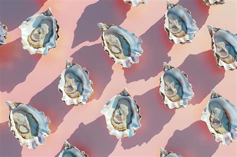 A Pattern Of Oyster Shells On A Pink Background Premium Ai Generated Image