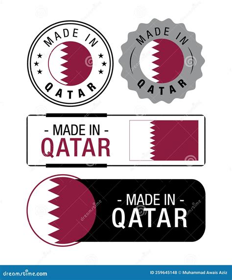 Set Of Made In Qatar Labels Logo Qatar Flag Qatar Product Emblem