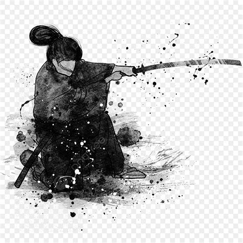 Samurai Sword Png Image Japanese Samurai In Squatting Pose Wielding A