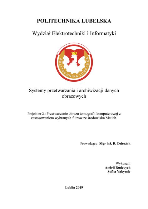 Projekt Politechnika Lubelska Wydzia Elektrotechniki I Informatyki