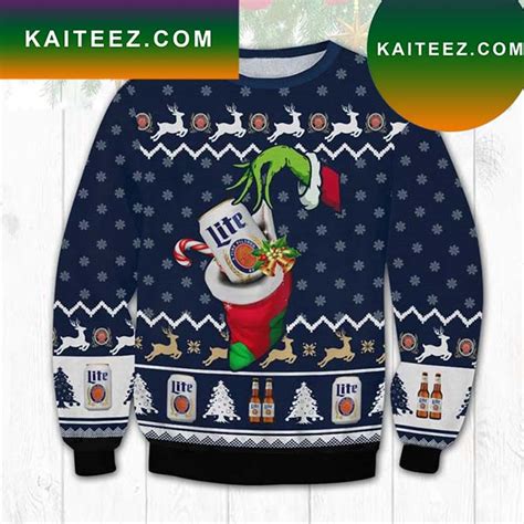 The Grinch Hand Miller Lite Beer Funny Grinch Christmas Ugly Sweater Kaiteez