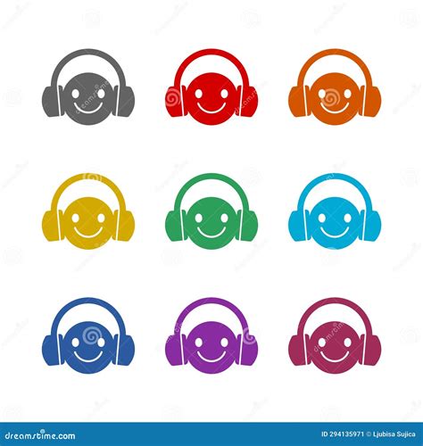 Headphone Emoticon Icon Isolated On White Background Set Icons