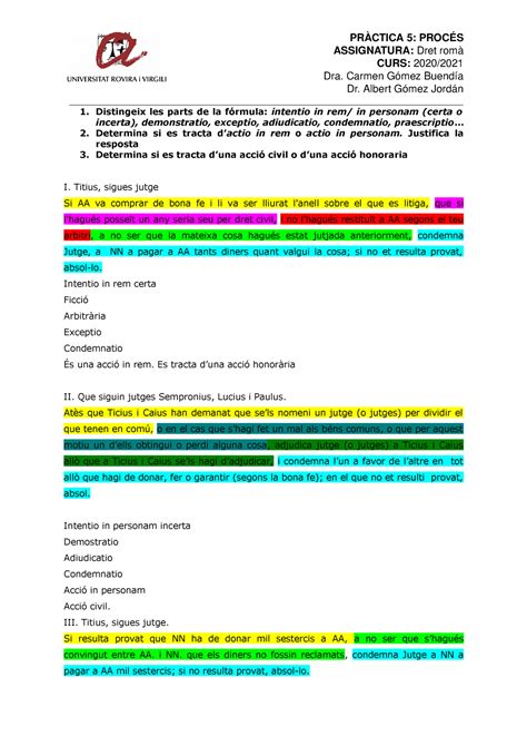 Pràctica procés I pràctiques PRÀCTICA 5 PROCÉS ASSIGNATURA Dret