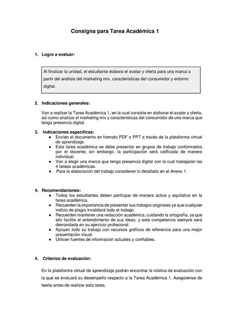 Tareaacademica Indicaciones An Consigna Para Tarea Acad Mica