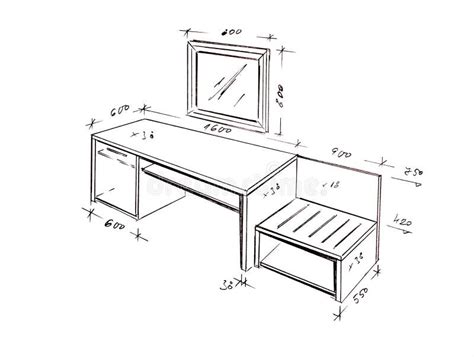 Modern Interior Design Desk Freehand Drawing. Stock Illustration ...