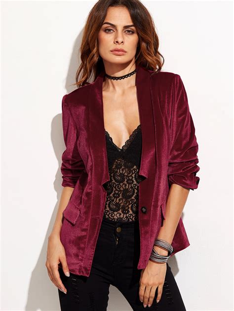 One Button Notched Collarless Velvet Blazer Velvet Blazer Women Velvet Fashion Fashion