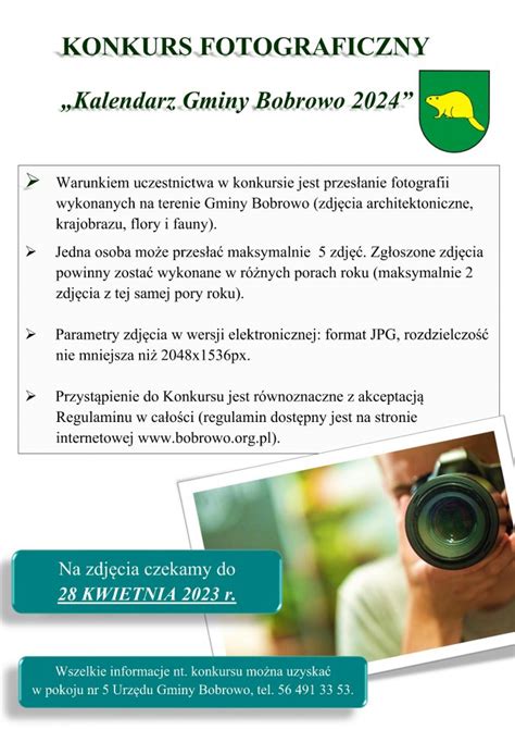 Konkurs Fotograficzny Kalendarz Gminy Bobrowo Konkurs