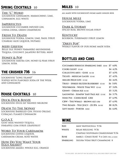 Bar Drink Menu – Lockhouse Distillery