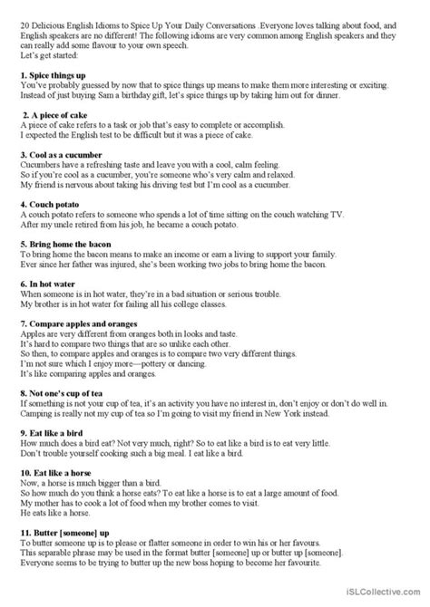 English Idioms Discussion Starters English Esl Worksheets Pdf And Doc