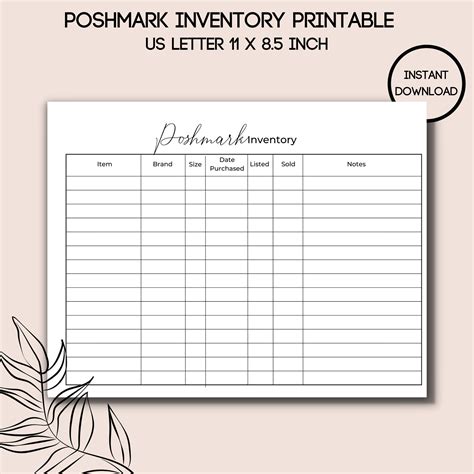 Poshmark Inventory Printable Instant Download Reseller Organization