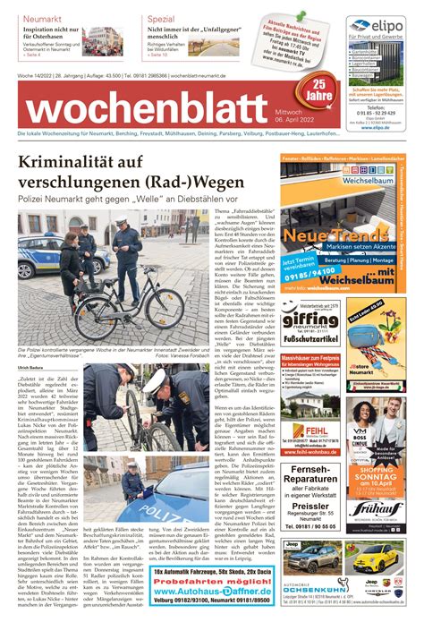 Das Wochenblatt Neumarkt Vom 06 April 2022 Als E Paper Wochenblatt