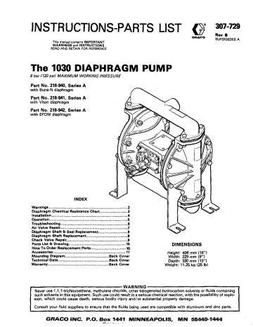 Graco 307729B HUSKY 1030 DIAPHRAM PUMP Owner S Manual Manualzz