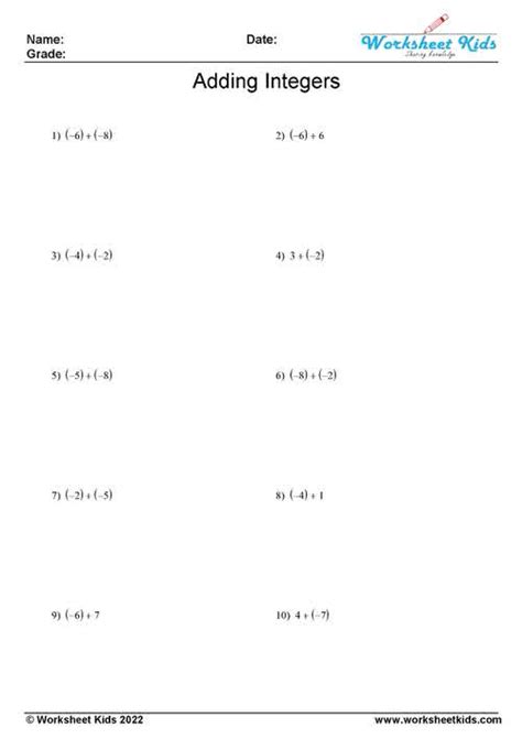 Subtracting Integers Math Practice Worksheets Made By Teachers Worksheets Library