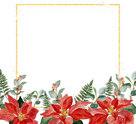 Watercolor Christmas Poinsettia Flower Bouquet Wreath Frame With Gold Glitter 9413819 Png