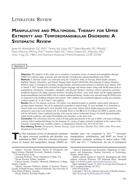 PDF Manipulative And Multimodal Therapy For Upper Extremity And