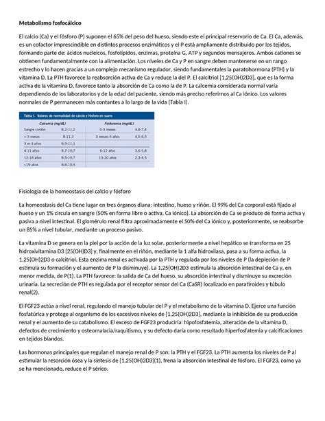 Metabolismo fosfocálcico Metabolismo fosfocálcico El calcio Ca y el