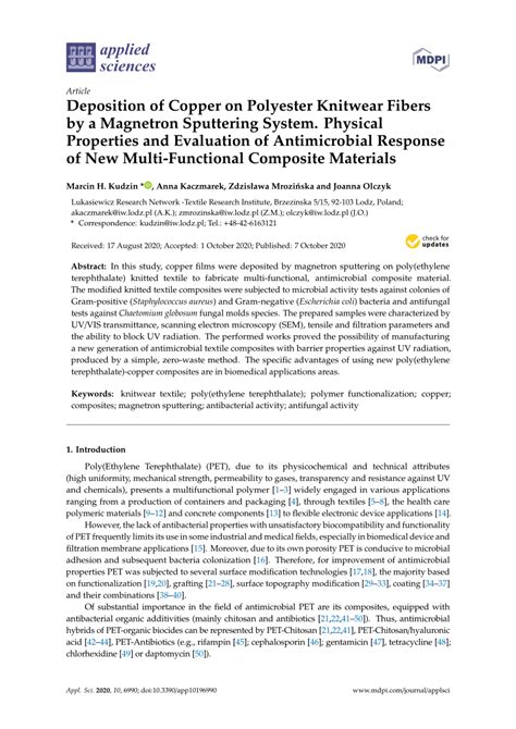 PDF Deposition Of Copper On Polyester Knitwear Fibers By A Magnetron