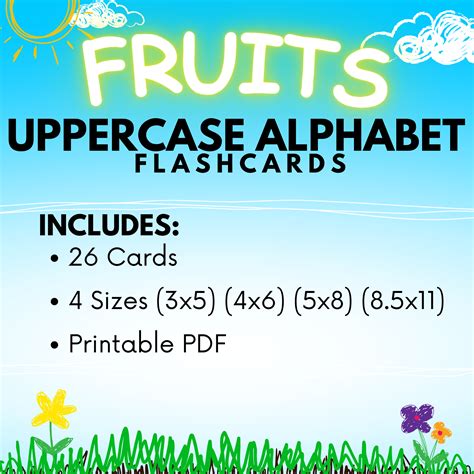 UPPERCASE Fruits Alphabet Flashcards for Pre-K and Kindergarten Early ...