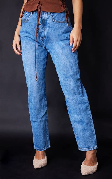 Plt Mid Blue Boyfriend Jean Prettylittlething Usa