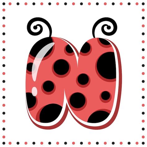 Premium Vector English Alphabet Letter N Cute Ladybug Theme Drawing