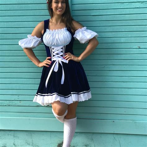 Oktoberfest Vestido Típico Alemão Frida Veludo Azul Marinho