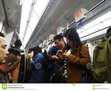 Shenzhen China The Subway Traffic Landscape At Night The People Of