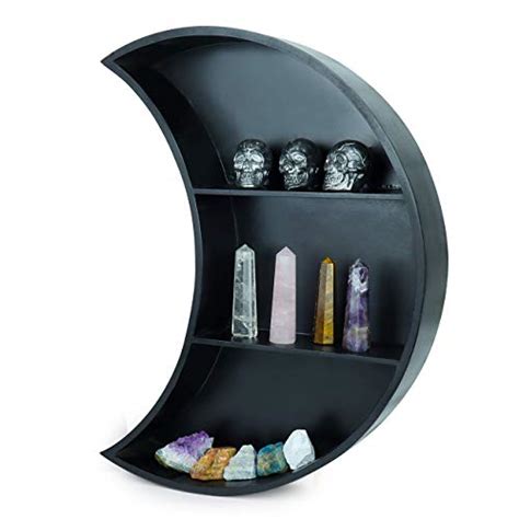 MUDHEN Black Crescent Moon Shelf For Crystals Essential Oils And