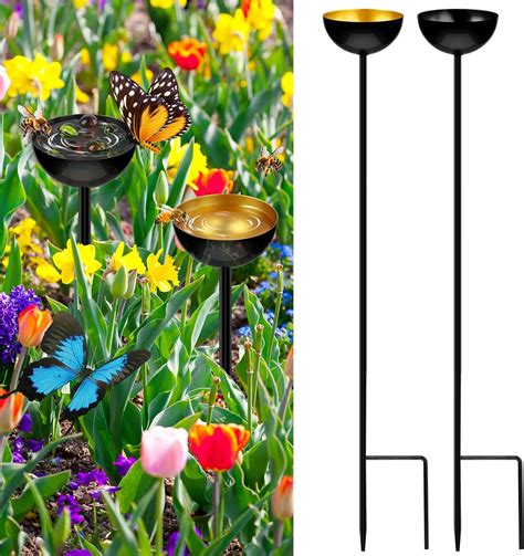 2 Pack Bee Watering Stations Bee Cups For Garden With 20pcs Glass