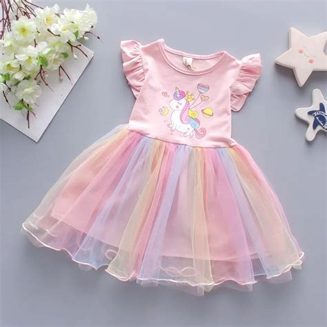 Летнее Платье Принцессы Для Девочек С Принтом Единорога | AliExpress