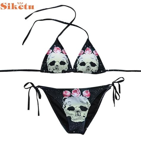 Swimwear Women Skull Print Swimsuits Swim Suit Sexy Bikinis 2017 New