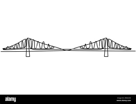 Giant Bridge Over River Continuous One Line Of Bridge Drawing Design