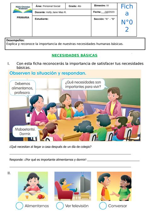 Las Necesidades Primaria Rea Personal Social Grado To Bimestre