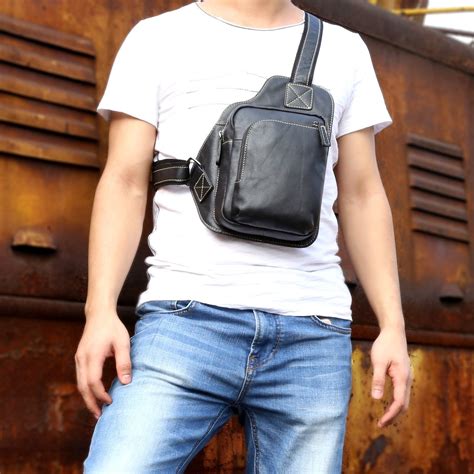 Genuine Leather Mens Cool Chest Bag Sling Bag Crossbody Bag Travel Bag Ichainwallets