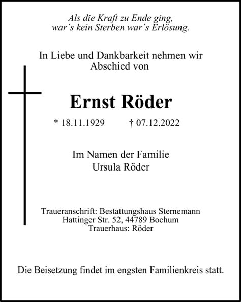 Traueranzeigen von Ernst Röder Trauer in NRW de